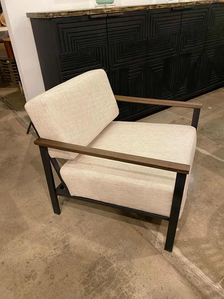 Wide Iron Oak Linen Arm Chair   Industrial   Armchairs And Accent Chairs   by Design Mix Furniture  Houzz