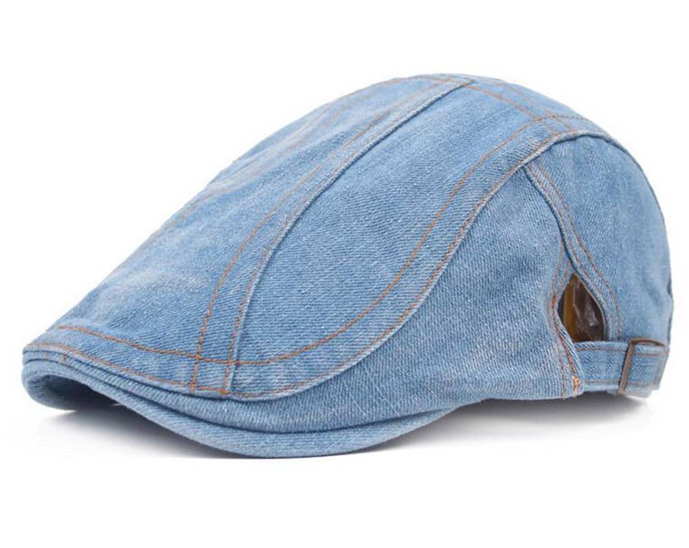 Men's Denim Solid Cotton Golf Cabbie Beret Newsboy Ivy Hat Cabbie Flat Cap