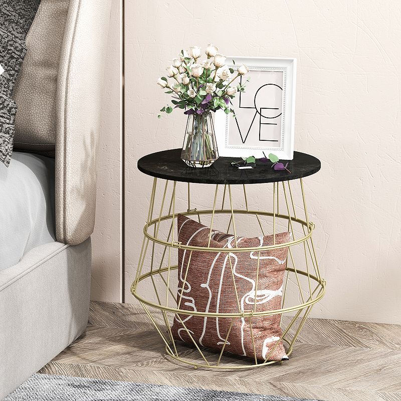 Round Metal Frame End Table with Removable Top-Golden