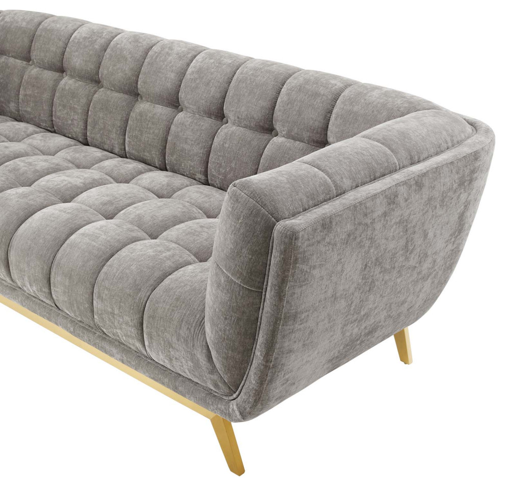 Sofa  Velvet  Gray  Modern  Living Lounge Room Hotel Lobby Hospitality   Midcentury   Sofas   by House Bound  Houzz