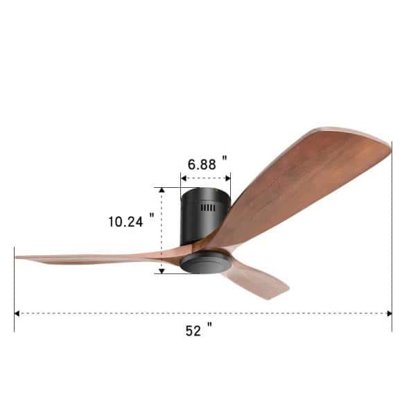 CIPACHO 52 in Indoor Walnut Color Noiseless Reversible Motor Ceiling Fan with Remote and 3 Carved Wood Fan Blade