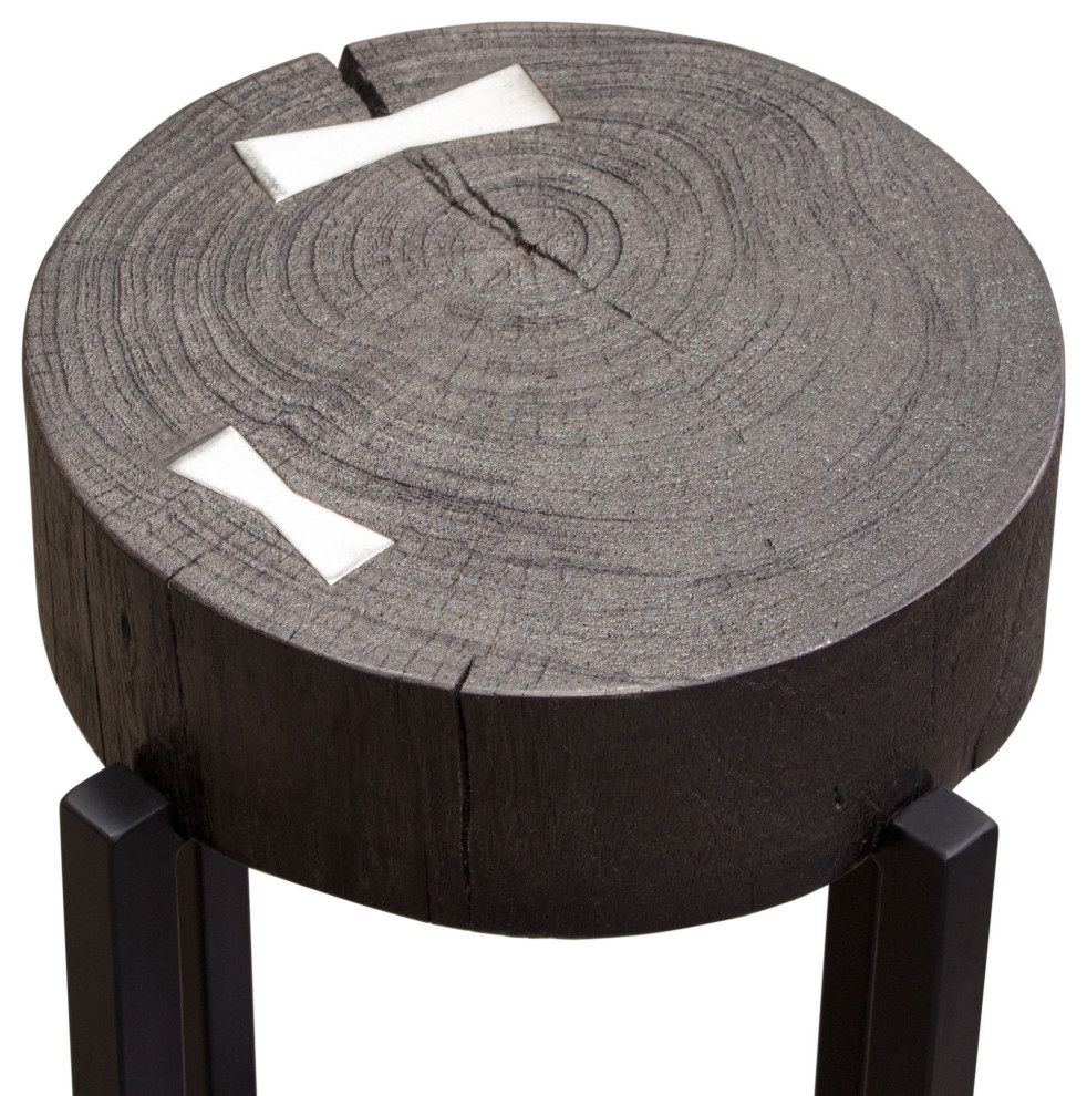 Small 22 Accent Table  Mango Wood Top  Espresso Finish With Silver Metal Inlay   Rustic   Side Tables And End Tables   by Kolibri Decor  Houzz