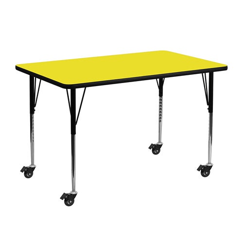 Flash Furniture XU-A2448-REC-YEL-H-A-CAS-GG Mobile 24''W x 48''L Rectangular Yellow HP Laminate Activity Table - Standard Height Adjustable Legs