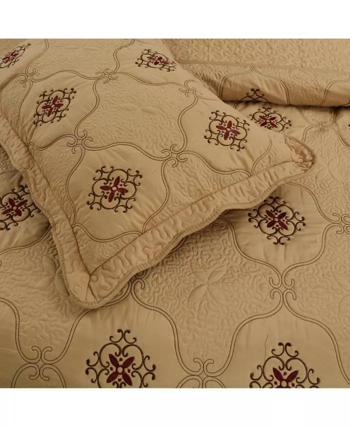 MarCielo 3 Piece Quilted Embroidery Quilts Bedspreads Set Emma - King  California king