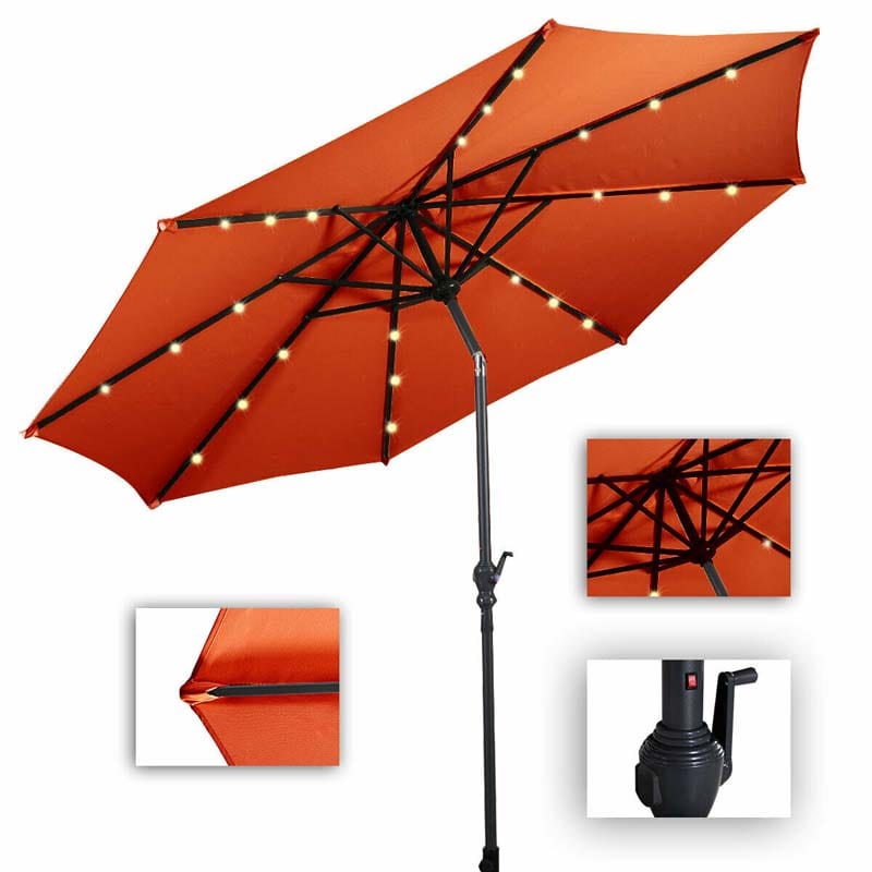 10 FT Outdoor Market Patio Umbrella with Solar LED Lights & Crank, Easy Tilt Table Umbrella for Deck Pool