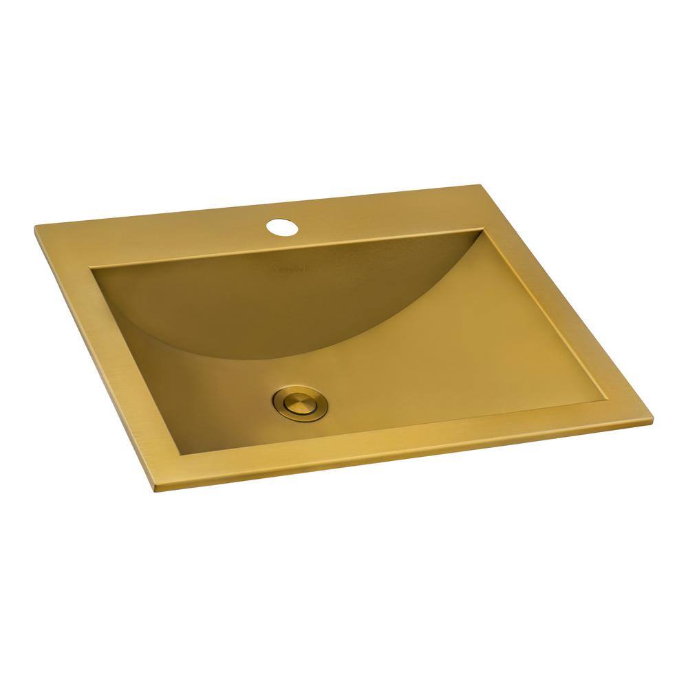 Ruvati 21 x 17 inch Brushed Gold Drop-in Topmount Bathroom Sink Polished Brass Stainless Steel RVH5110GG