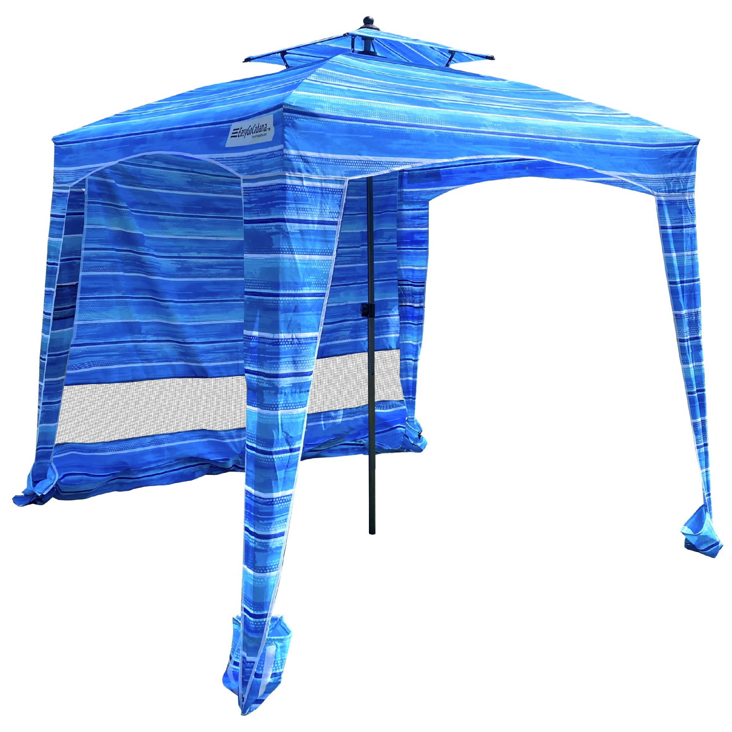 Beach Cabana Canopy Shelter – Sun Shade Tent – 6’ X 6’ - UPF 50+ - Waterproof - Easy Setup – 2 Layer Wind Vent Umbrella – 6 Ft X 6 Ft – Bonus sidewall – 2 to 4 People - Beach Blue