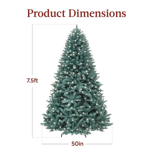 7.5ft PreLit Blue Spruce Christmas Tree，Artificial Full Hinged Decor，Holiday Decoration w/ 420 Warm White Lights，1，384 Tips