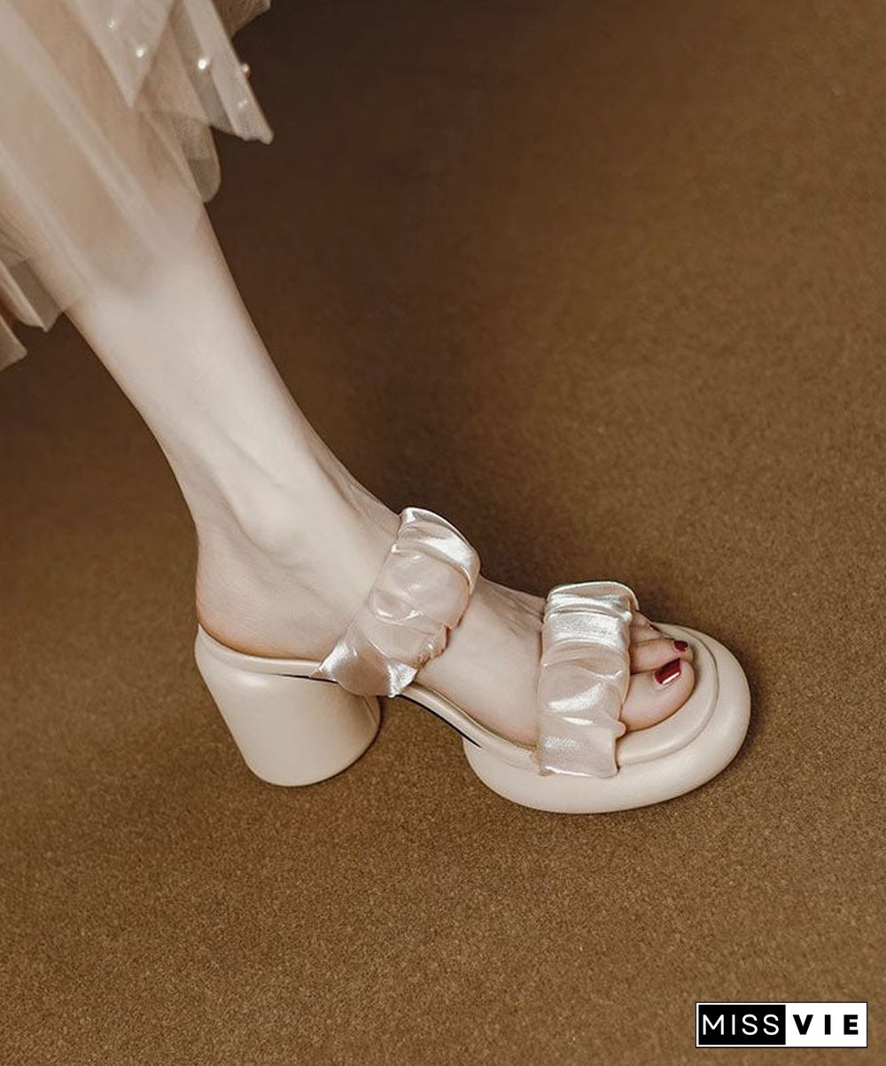 Apricot Peep Toe Tulle Splicing Elegant Chunky Slide Sandals