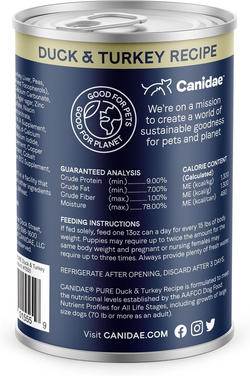 CANIDAE PURE All Stages Grain-Free Limited Ingredient Duck and Turkey Recipe Canned Dog Food， 13-oz