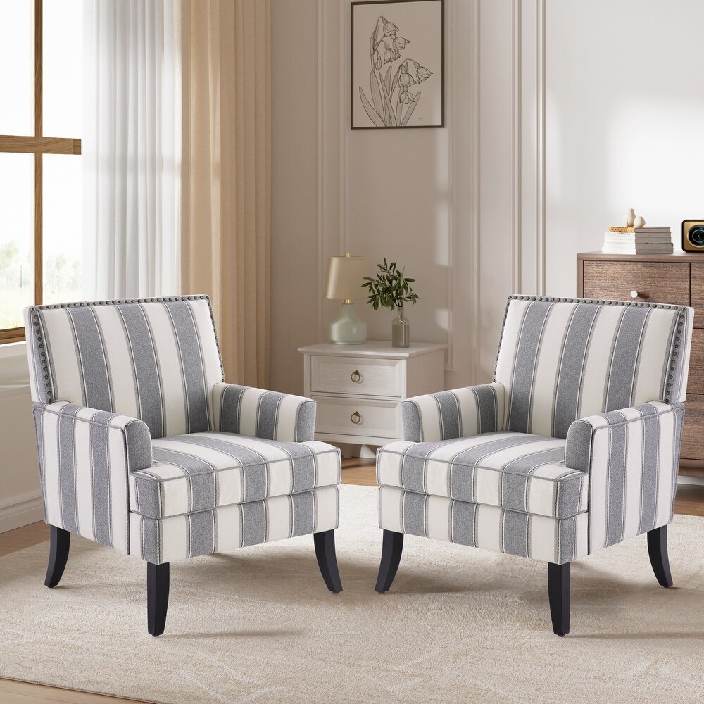 HUIMO Club Chair Linen Upholstered Accent Armchair with Nailhead Trim and Wood Legs Blue/ Red/ Grey  Rivets design