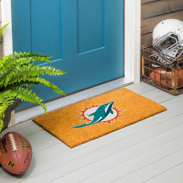 Evergreennflmiami Dolphins Logo Natural Coir 28 X 16 Inches Indoor Outdoor Doormat