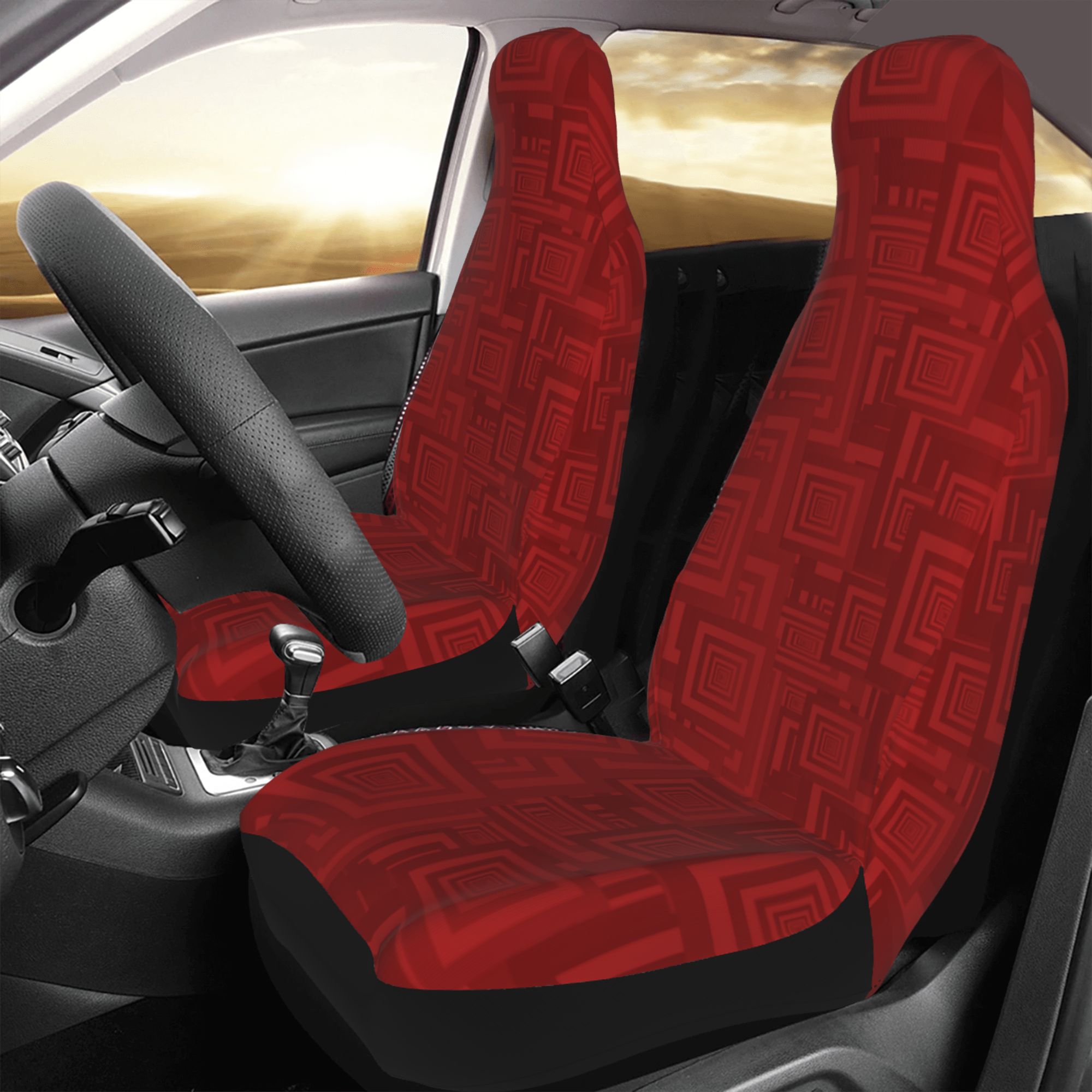 ZICANCN Car Seat Covers Front Seats Only，Maroon Abstract Geometry Automotive Seat Covers Protectors for Cars Trucks Suv 2 Pack