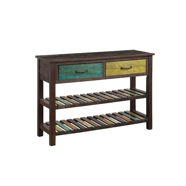 Retro Console Table for Entryway with Drawers and Shelf Living Room