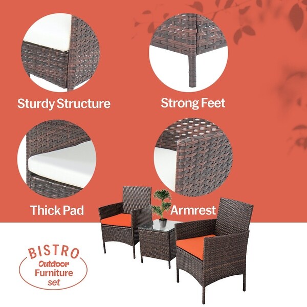 Pyramid Home Decor Rattan 3piece Patio Bistro Set