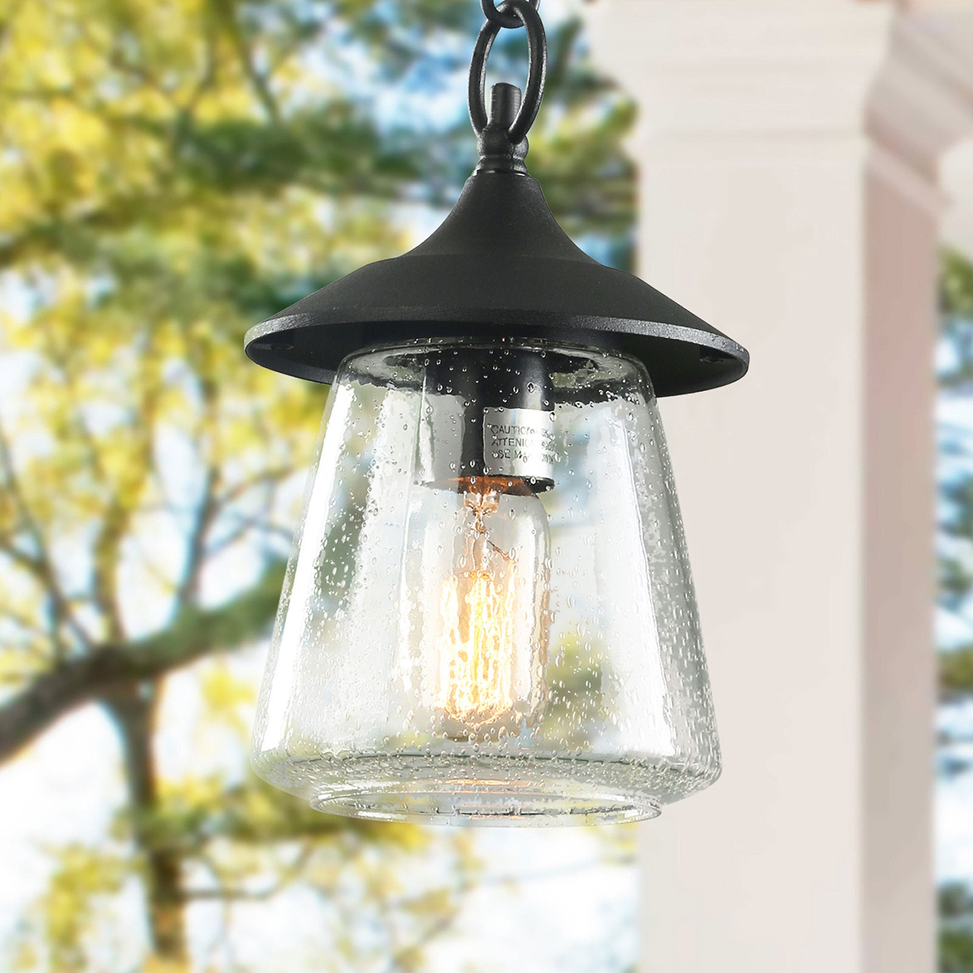 LNC Farmhouse Black Outdoor Hanging Lantern Pendant Lighting with Glass Shade