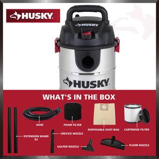 Husky 6 Gal. Stainless Steel WetDry Vac with Filter Hose and Accessories AT18304-6B