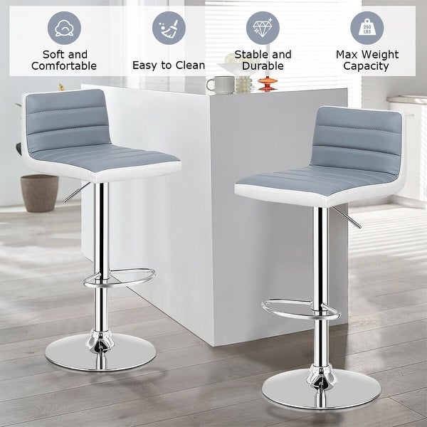 Set of 2 Adjustable PU Leather Bar Stools - 14.5