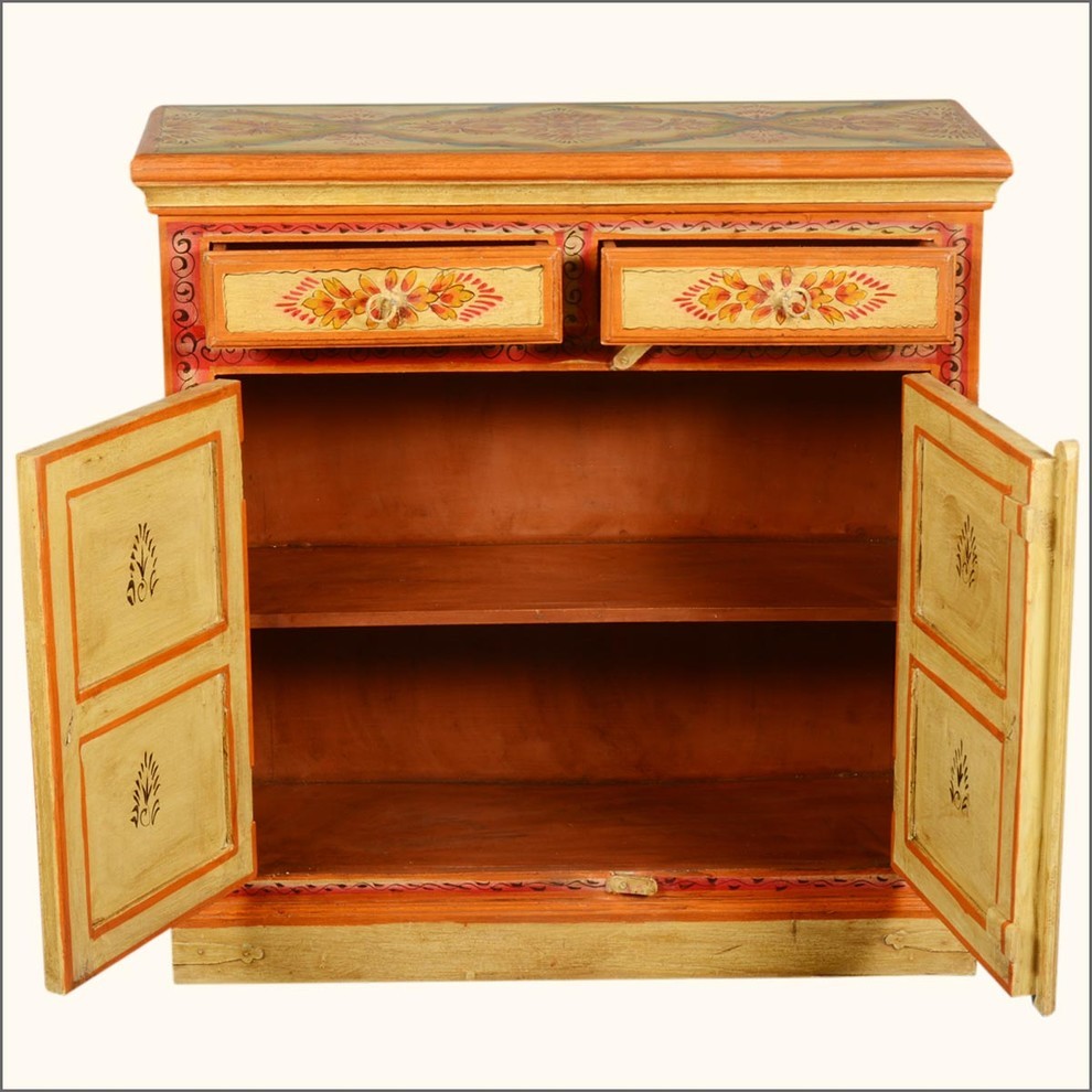 Golden Sun Garden Mango Wood Hand Painted 2 Drawer Storage Cabinet   Tropical   Accent Chests And Cabinets   by Sierra Living Concepts Inc  Houzz