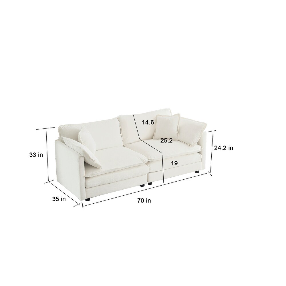 Chenille Sectional Sofa Convertible Recliner Loveseat Single Sofa w/ Pillows   Reversible Seat for Livingroom (Set of 3)  White