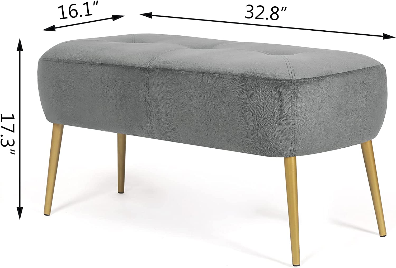 YELROL 32.8" Length Bedroom Bench  End Bed Ottoman Bench with Golden Metal Legs  Dressing Chair for Entryway Living Room Gray