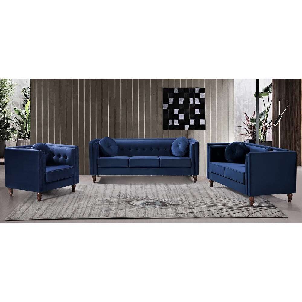 Angie Classic Kittleson Chesterfield 3 Piece Set Loveseat Sofa   Chair