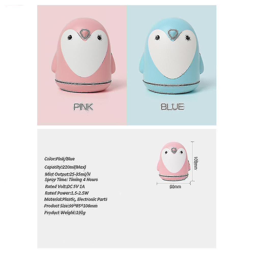 220ml Aroma Humidifier Cute Penguin Usb Air Diffuser For Home (pink)