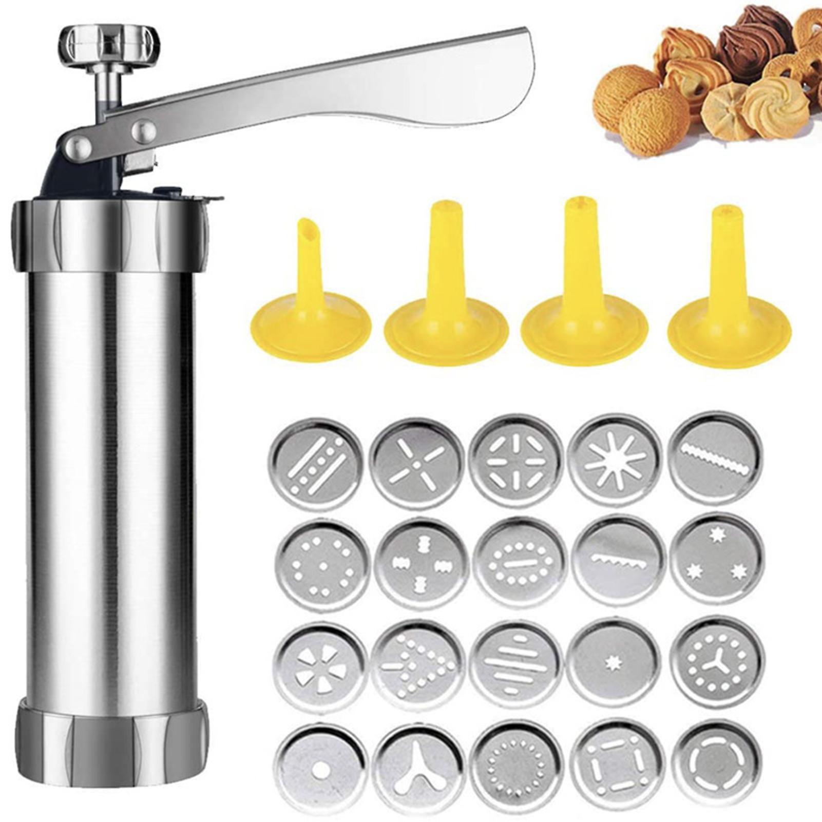 Silver Cookie Press Gun Kit Pastry Press Set With 20 Discs And 4 Icing Tips For Diy Biscuit Maker And Decoration