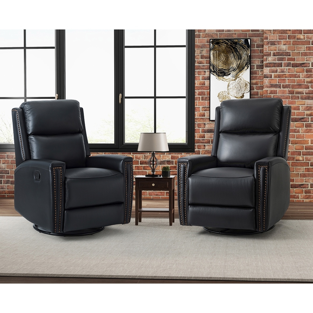 Fiacro 30.31''Wide Modern Genuine Leather Wingback Swivel Rocker Recliner With Tufted Back(Set of 2)