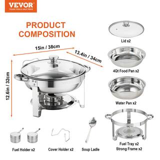 VEVOR 4 qt. Chafing Dish Buffet Set Stainless Steel Chafer with 2 Full Size Pans Round Catering Warmer Server (2-Piece) YXKCLJTYX24QTKHZ6V0