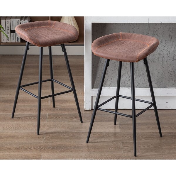 30 Inch Bar Stools Set of 2 Swivel Industrial Metal Bar Stools with Footrest PU Leather Seat for Kitchen IslandandBar， Brown