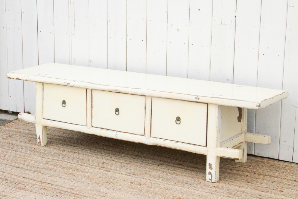 Lacquered White Three Drawer Low Console   Asian   Console Tables   by De cor  Houzz