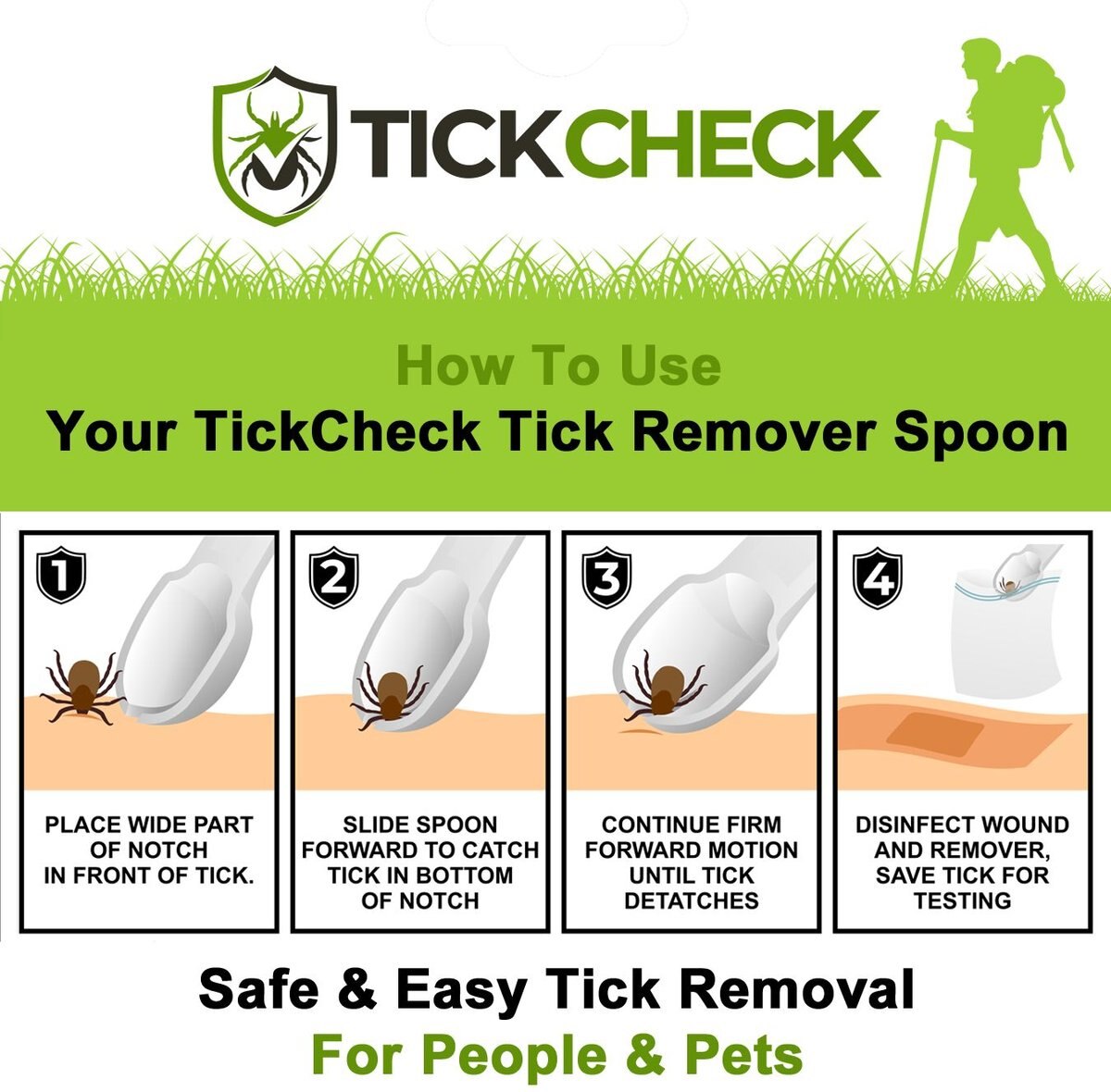 TickCheck Remover Spoon with Tick ID Card， 3-pack