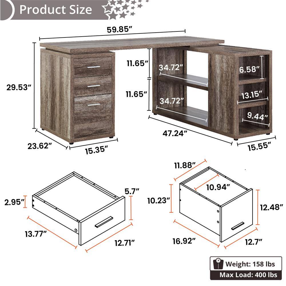 HOMESTOCK Natural L Shaped Desk with Drawers L Shaped Office Desk L Shaped Computer Desk Corner L Desk with Drawers 85424W