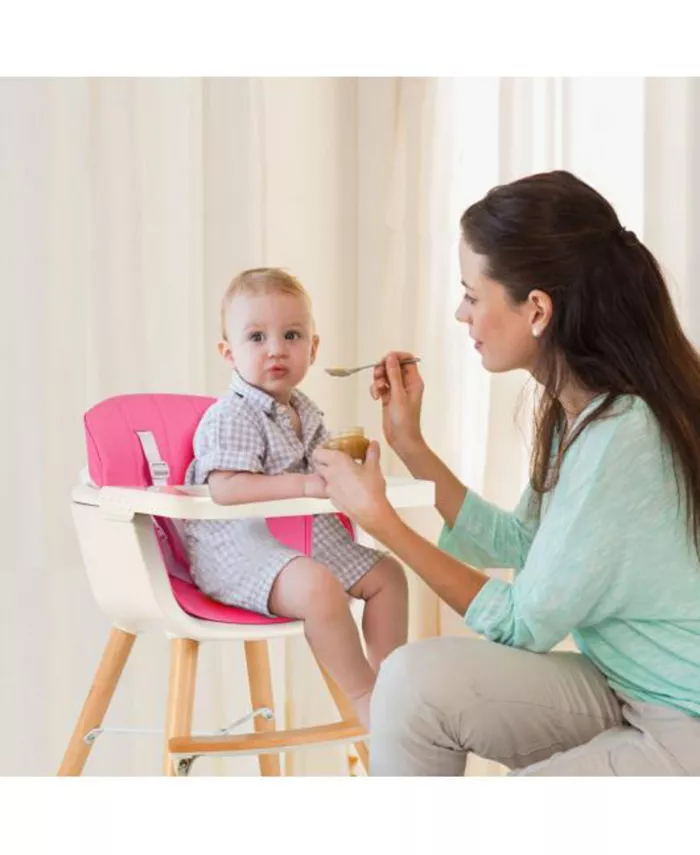 Slickblue Wooden Baby 3 in 1 Convertible High chair with Cushion