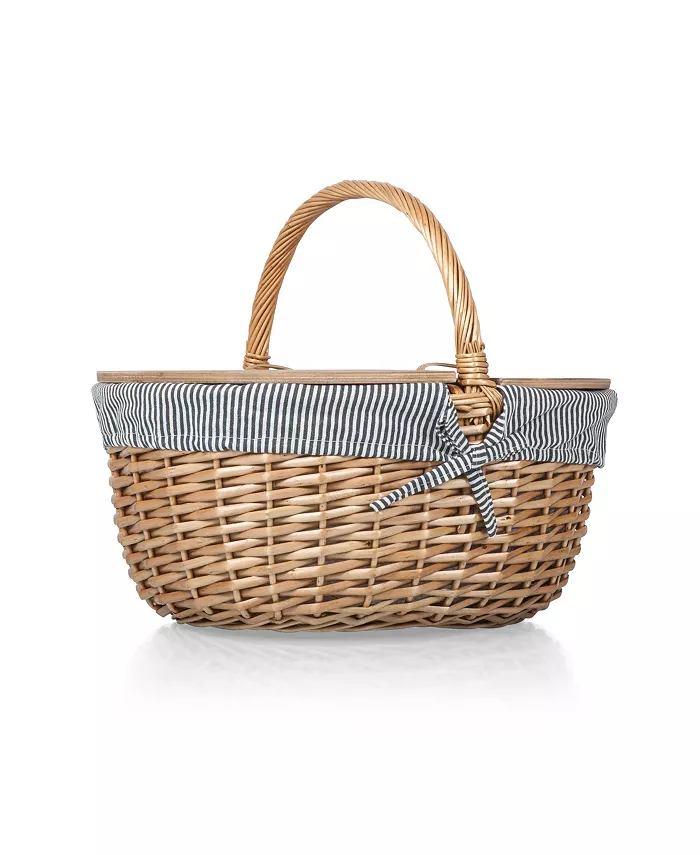 Picnic Time Country Navy and White Striped Picnic Basket