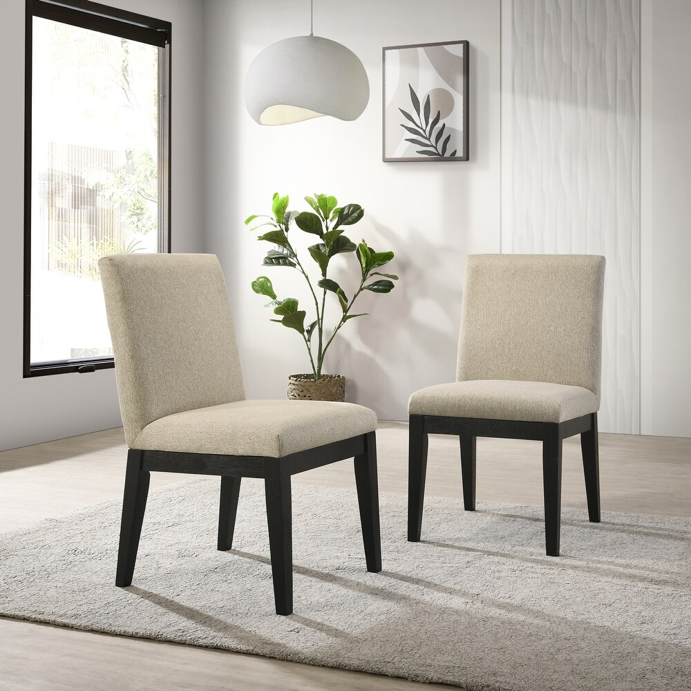 Roundhill Furniture Rocco Contemporary Solid Wood Dining Chairs  Set of 2  Beige