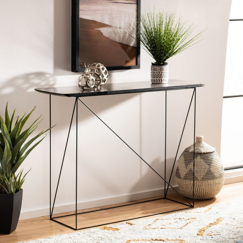 Leila Rectangle Console Table Dark Grey/ Brown Marble/ Black   Industrial   Console Tables   by Peachtree Fine Furniture  Houzz