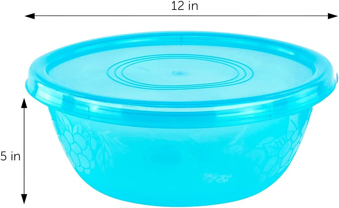 DecorRack 3 Serving Bowls with Lids， Extra Large Bowls， 3 Liter Capacity， Lime Green， Blue， and Pink