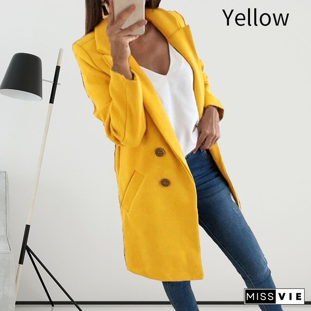 Winter and Autumn Woman Long Wool Coat Solid Color Elegant Blend Coats Slim Fashion Female Long Coat Outerwear Jackets Plus Size S-5XL