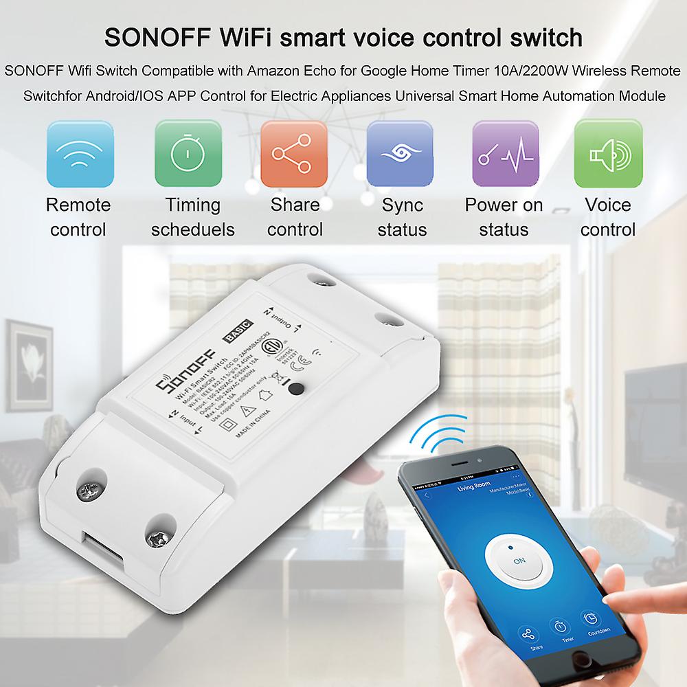 6pcs Sonoff Basic Wifi Switch Works With Alexa For Google Home Timer 10a/2200w Wireless Remote Switch For Android/ios App Control For Electric Applian