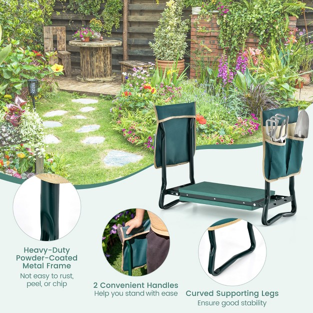 Costway Folding Garden Kneeler Seat Bench W 2 Bonus Tool Pouches Eva Foam Pad