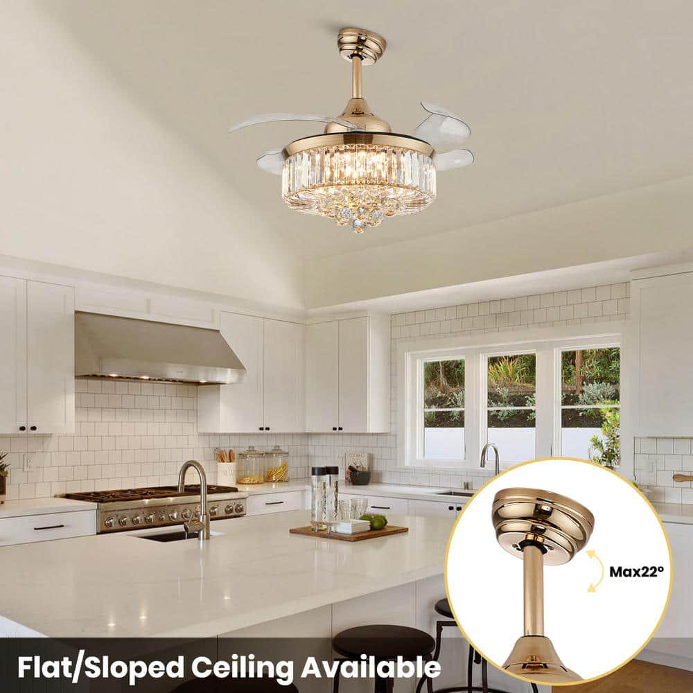 ANTOINE 36 in Integrated LED Indoor Gold Crystal Chandelier Retractable Blades Ceiling Fan with Light and Remote