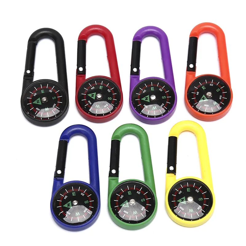 Free Shipping Multifunctional Carabiner Compass Keychain Hiking Carabiner Mini Compass Thermometer Outdoor Key Ring Snap Hook