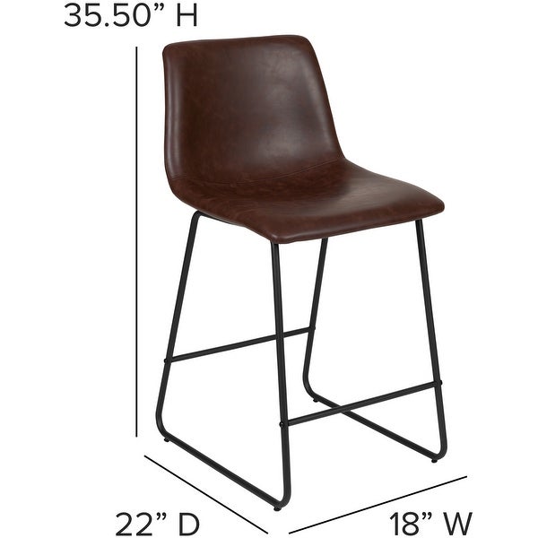 Modern Brown Bonded Leather with Metal Sled Base Counter Height Dining Stools