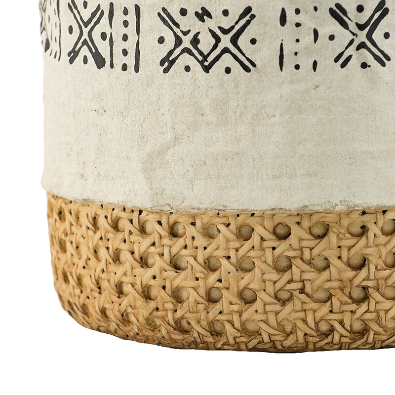 A B Home Natural Base Planters with Print Trim Cotton Handles (Set of 2)