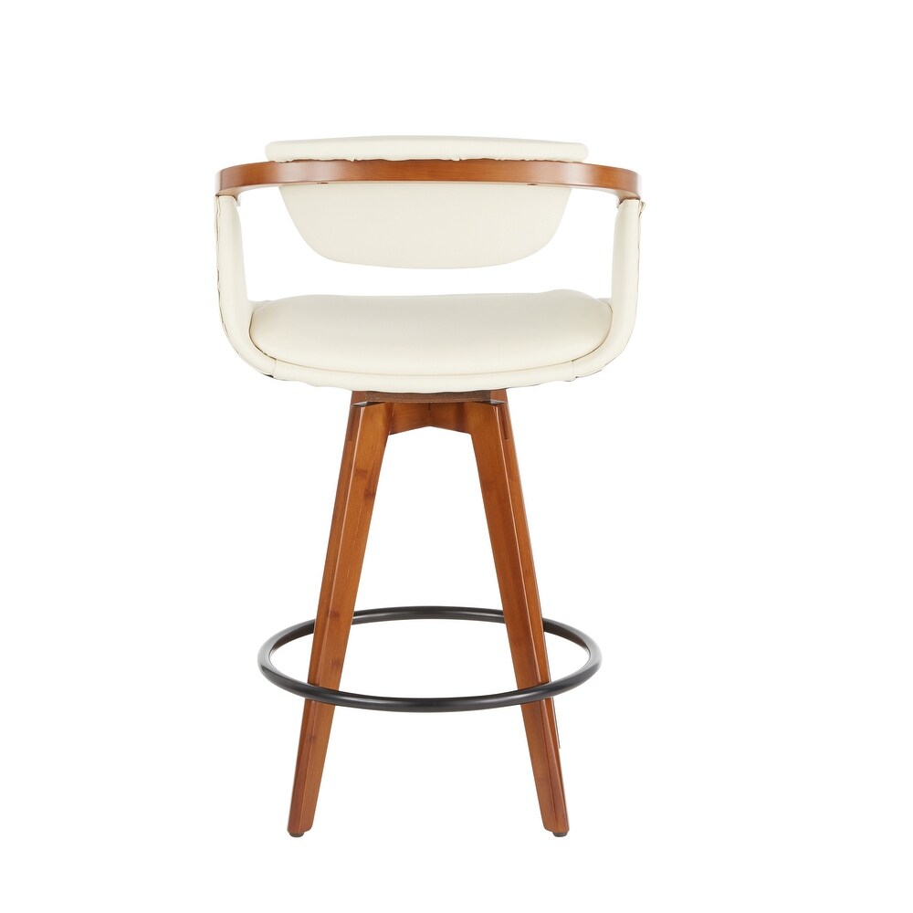 Oracle Mid Century Modern Counter Stool in Faux Leather   Walnut Wood   N/A