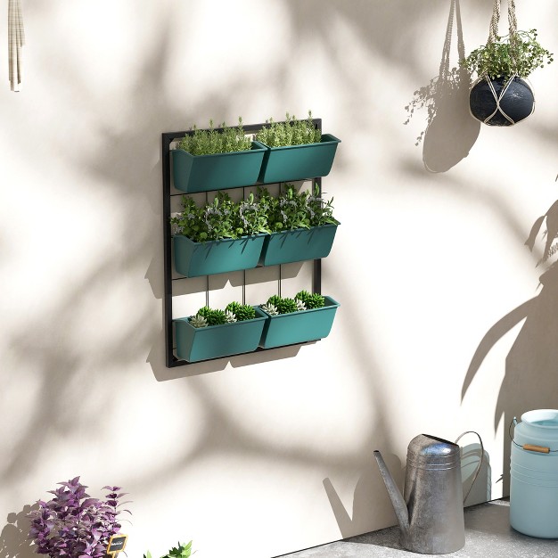 Outsunny 3 tier Wall Planter With 6 Pots For Indoor And Outdoor Use Hanging Plant Holder Self Draining Wall Mounted Planter