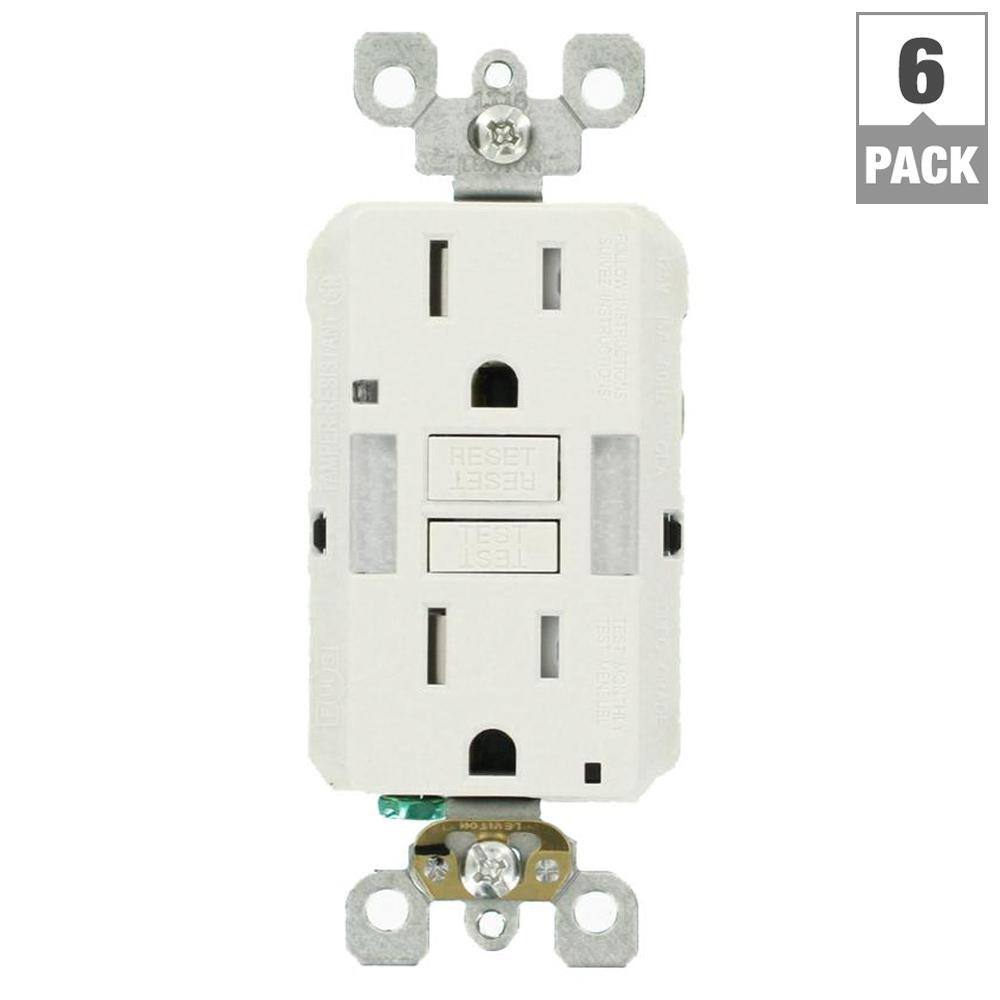 Leviton 15 Amp Self-Test SmartlockPro Combo Duplex Guide Light and Tamper Resistant GFCI Outlet White (6-Pack) VW6-GFNL1-HW6