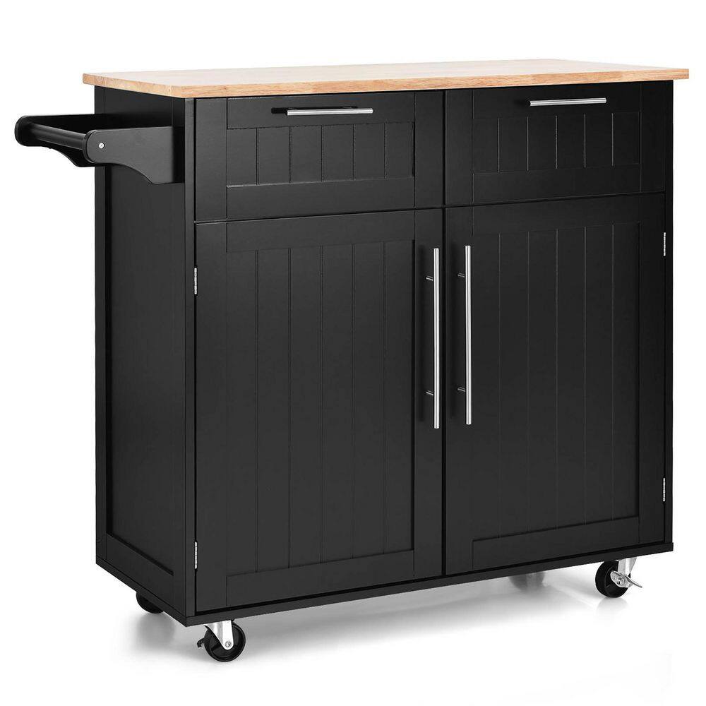 Costway Rolling Kitchen Cart Island Heavy Duty Storage Trolley Cabinet Utility Black HW55461BK